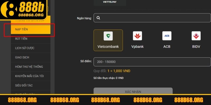 Nạp tiền 888b bước đầu tiên tham gia cá cược